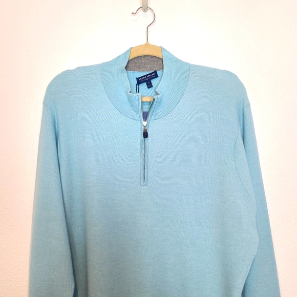 PETER MILLAR Crown Crafted Men's Victory Cashmere-Silk Quarter-Zip Blue … - Picture 5 of 11